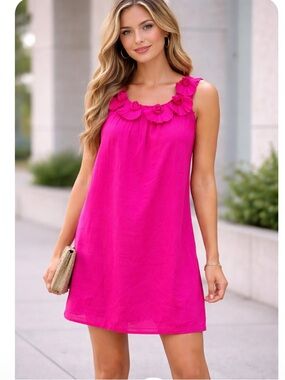NEW DIRECTIONS Magenta Rosette Neckline Sleeveless Dress